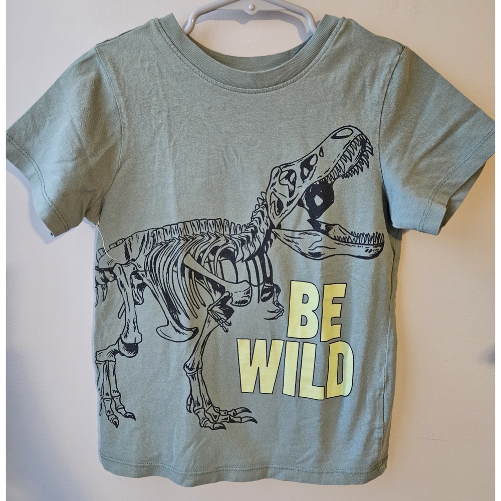 Maximus Dinosaur T-Shirt T-Rex‎ Skeleton Print Green Kids Size 6 Casual Tee